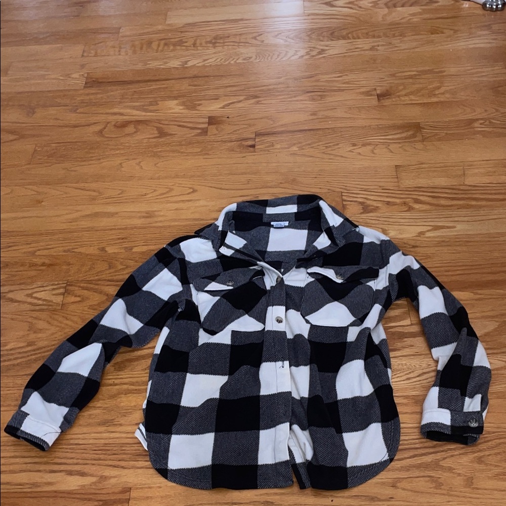 Plaid Button Down Shirt - Black and White